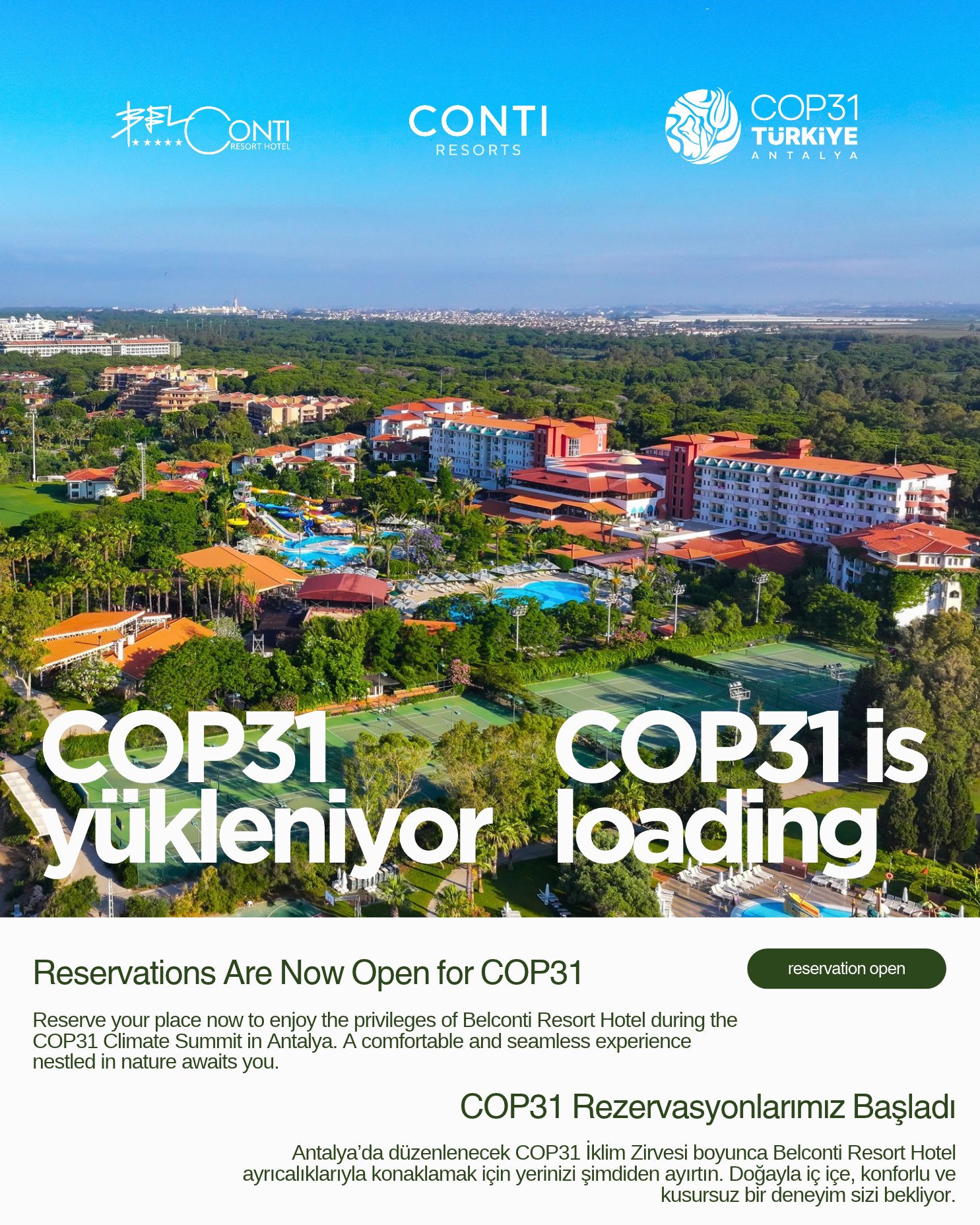 COP31 Antalya — Belconti Resort Hotel rezervasyonları