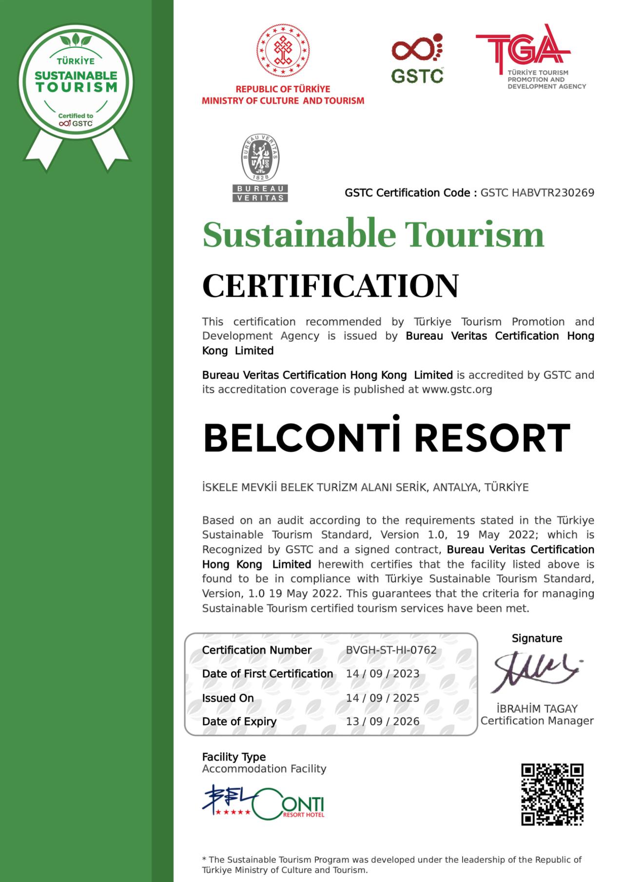 Sürdürülebilir Turizm Sertifikası (İngilizce)